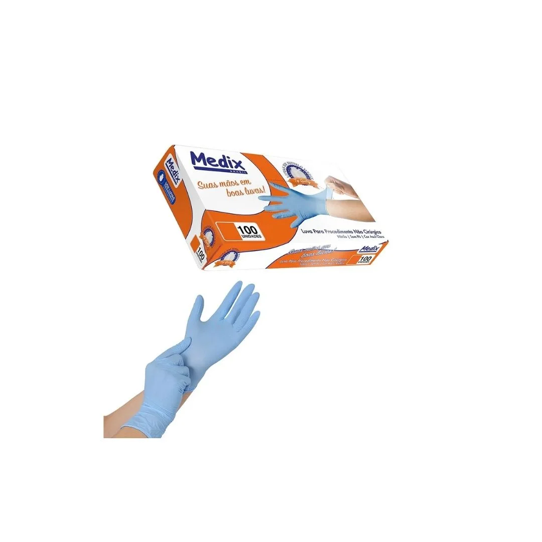 LUVA NITRILICA S/PO AZUL TAM M 100UN
