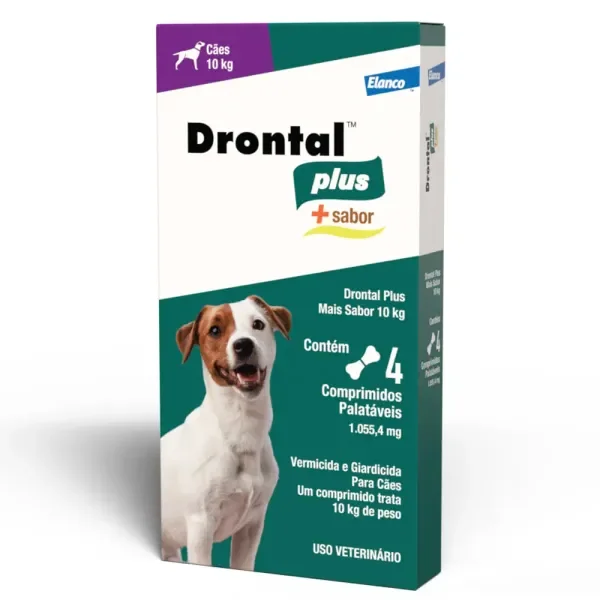 DRONTAL PLUS MAIS SABOR 10 KG VERMÍFUGO DE AMPLO ESPECTRO PARA CÃES - 4 COMPRIMIDOS