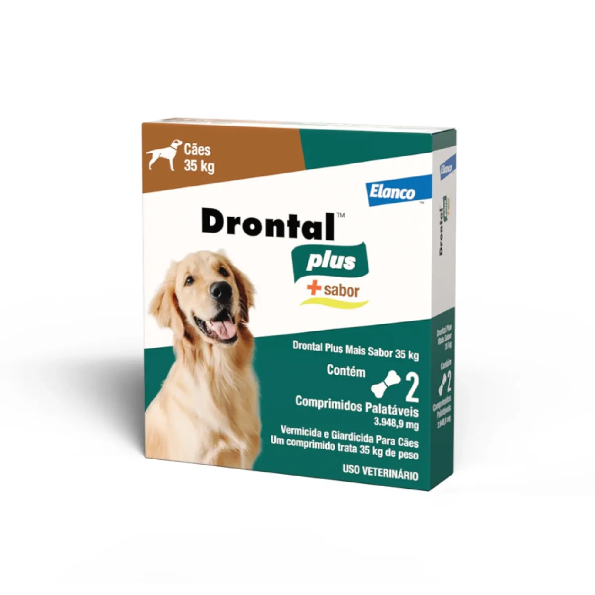 DRONTAL PLUS MAIS SABOR 35 KG VERMÍFUGO DE AMPLO ESPECTRO PARA CÃES - 2 COMPRIMIDOS